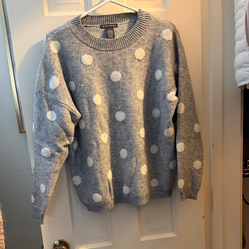 Chelsea & Theodore Blue and Cream Polka Dot Sweater